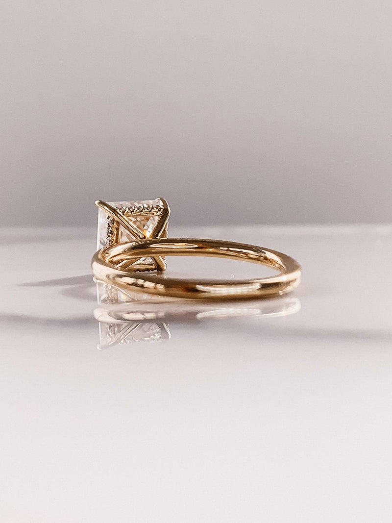 3.0CT Princess Moissanite Solitaire Hidden Halo Setting Engagement Ring