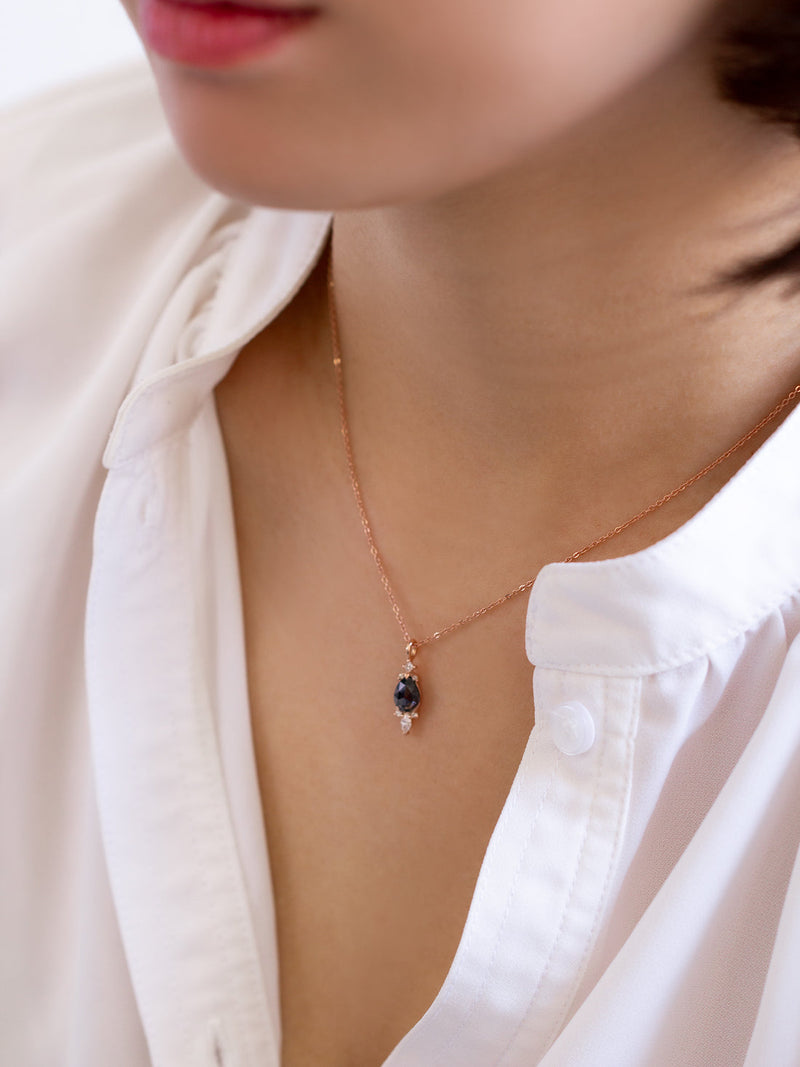 Salt and Pepper Pear Diamond Necklace for Women