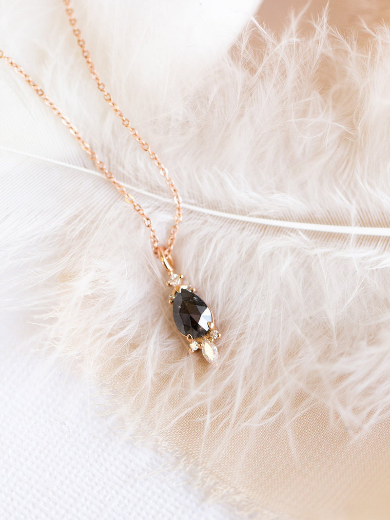 Salt and Pepper Pear Diamond Necklace for Women