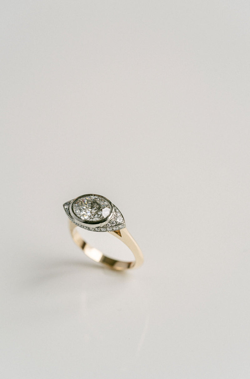 1.50CT-2.50CT Bezel Oval Cut Diamond Unique Halo Engagement Ring