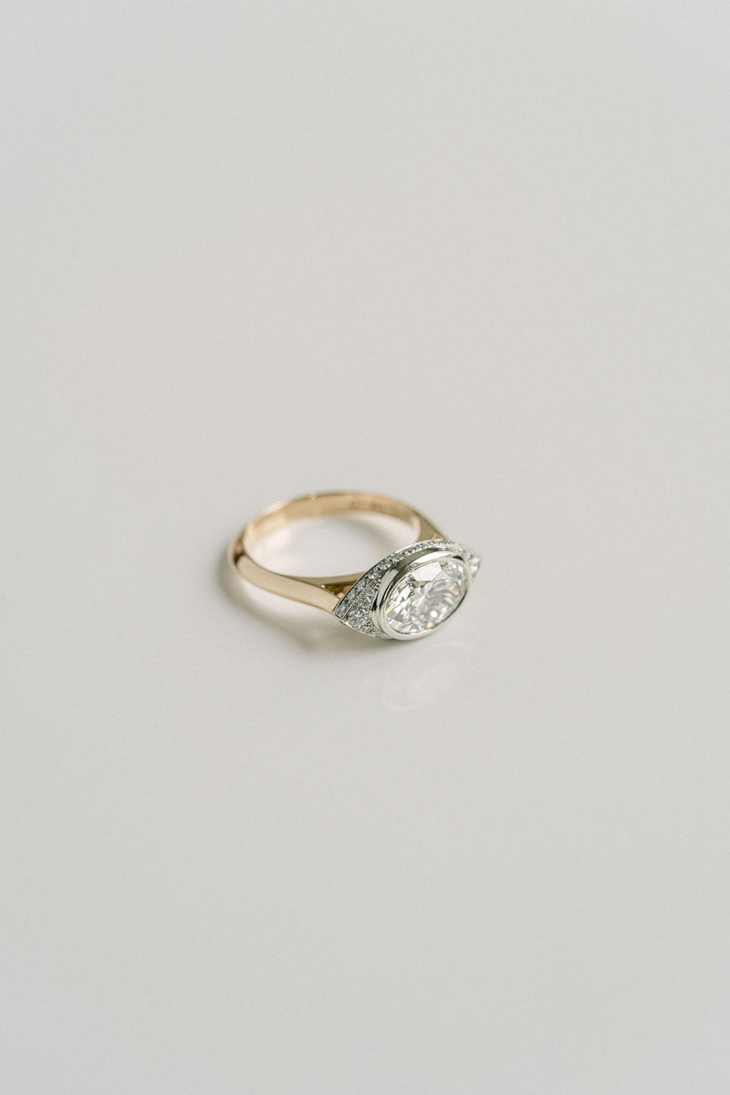 1.50CT-2.50CT Bezel Oval Cut Diamond Unique Halo Engagement Ring