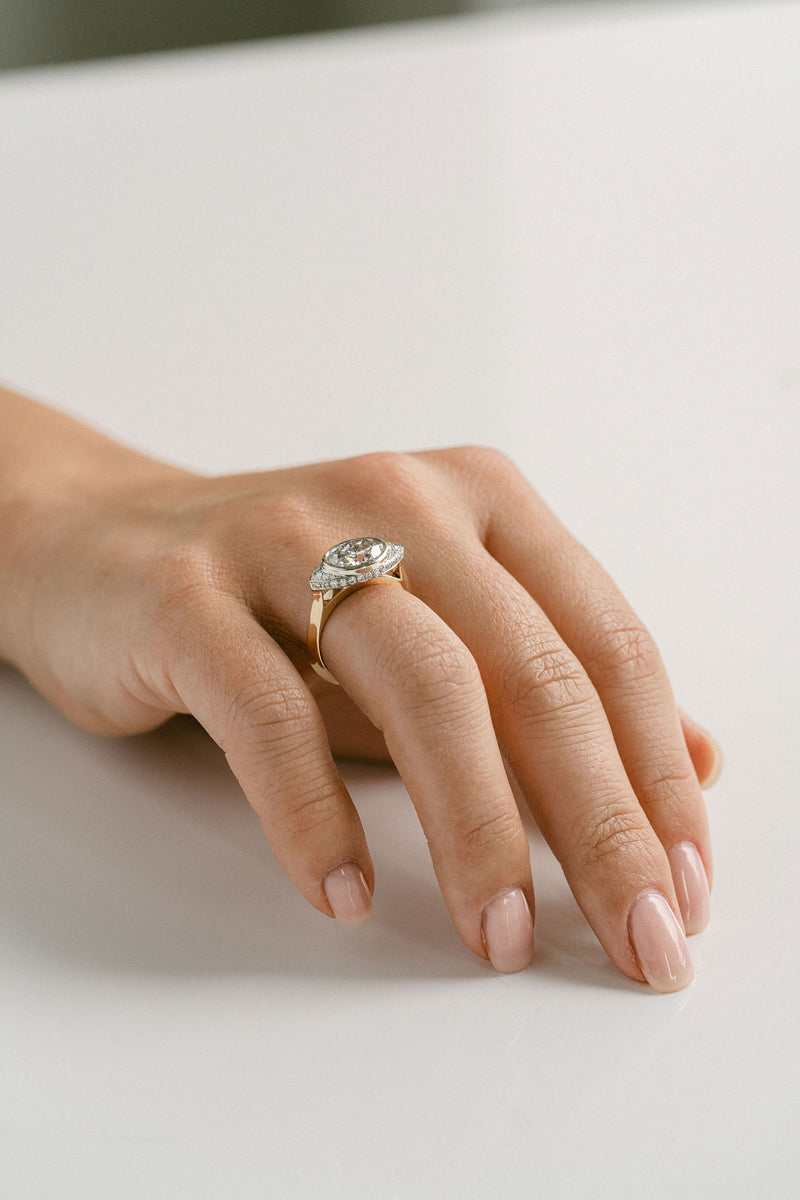1.50CT-2.50CT Bezel Oval Cut Diamond Unique Halo Engagement Ring
