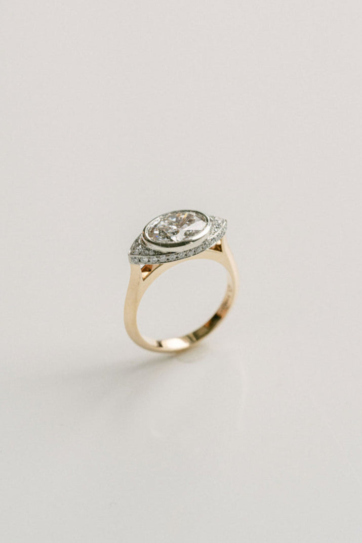 1.50CT-2.50CT Bezel Oval Cut Diamond Unique Halo Engagement Ring
