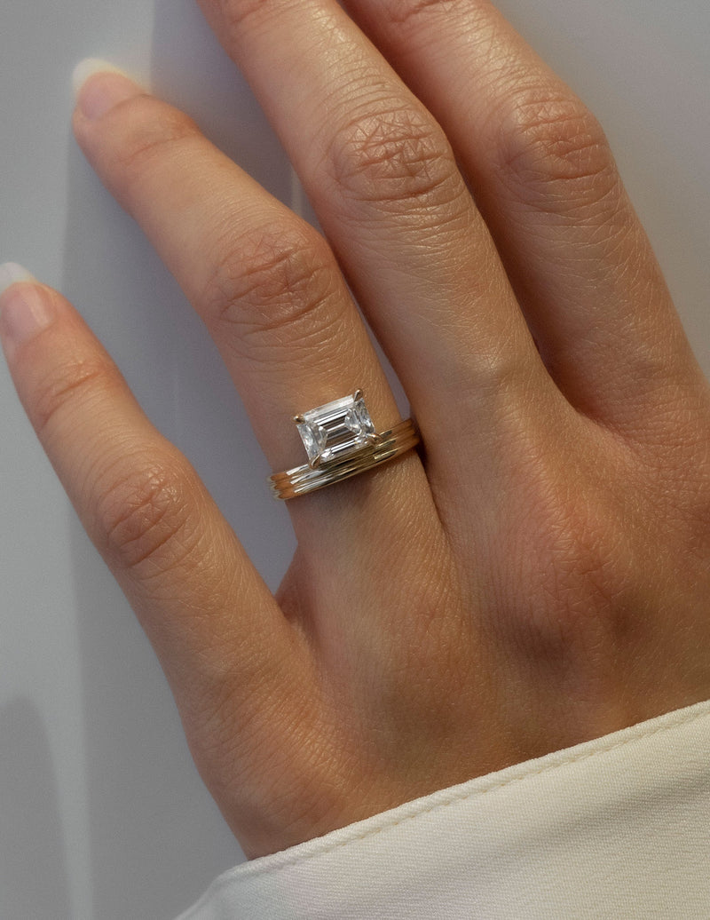 1.0CT-2.0CT Emerald Cut Moissanite Diamond Thick Engagement Ring