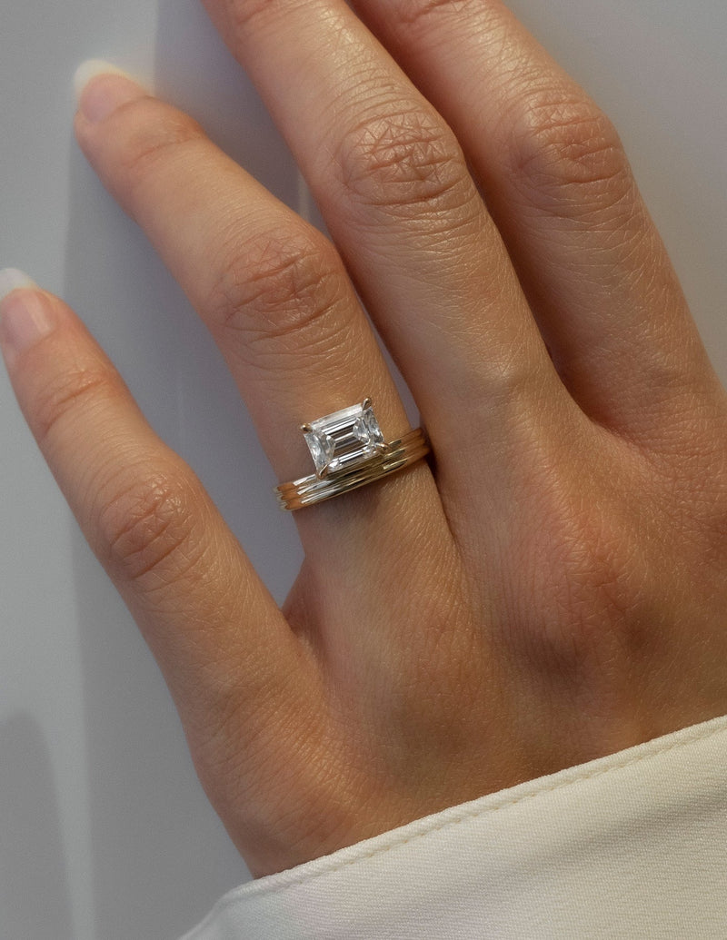 1.0CT-2.0CT Emerald Cut Moissanite Diamond Thick Engagement Ring