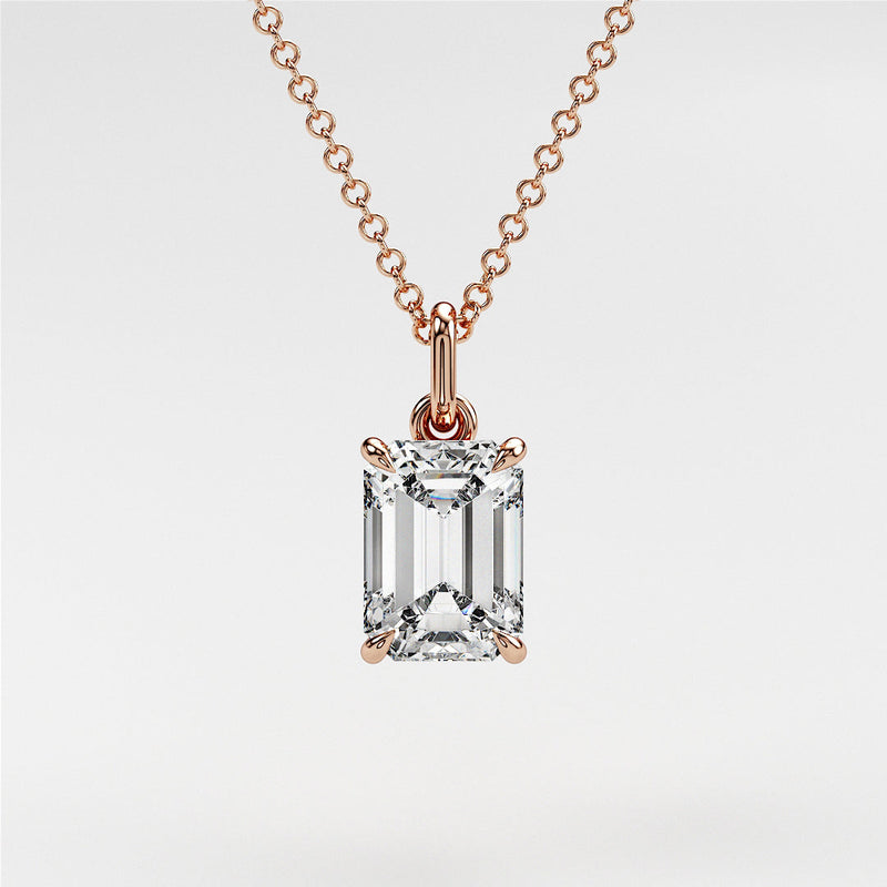 0.7 ctw Solitaire Emerald Diamond Necklace for Women