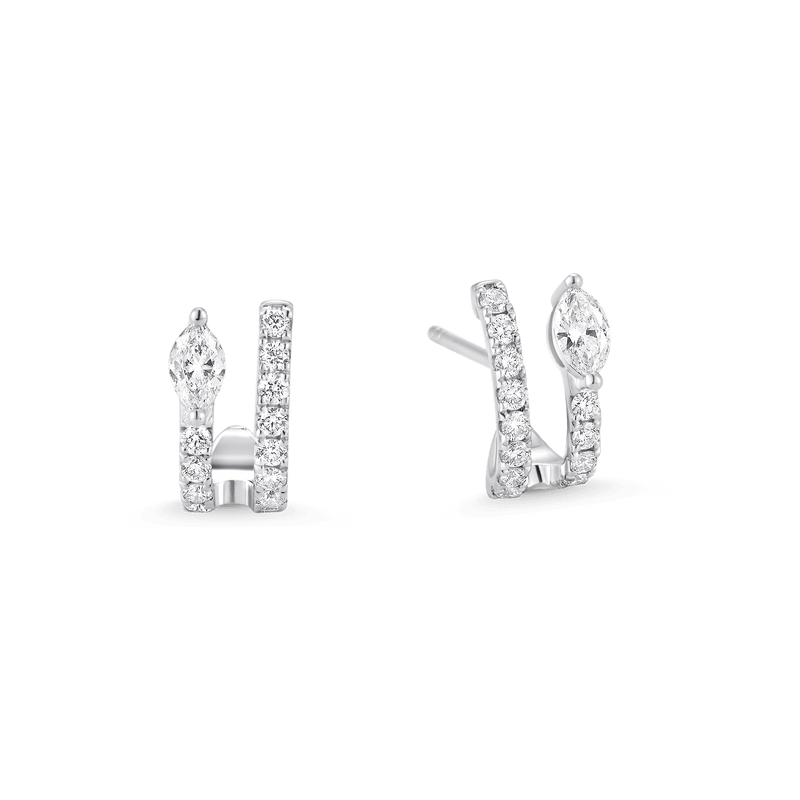 0.49 TCW Round & Marquise Moissanite Diamond Hoop Huggie Earrings