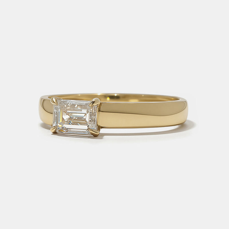 0.75CT-1.25CT East West Emerald Cut Diamond Solitaire Thick Engagement Ring