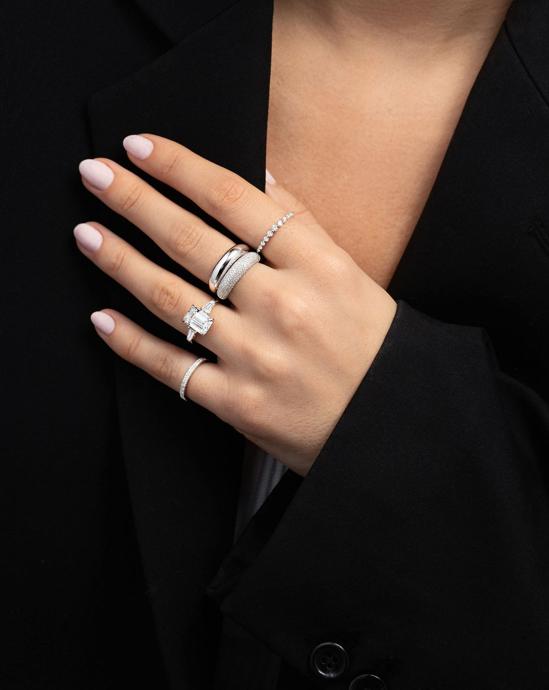 2.0mm Round Cut Moissanite Double Row Diamond Wedding Band