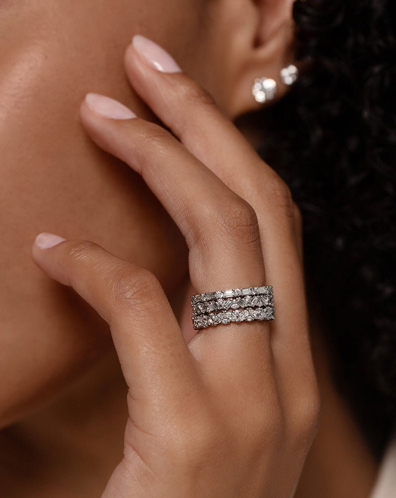 Baguette & Round Cut Moissanite Cluster Diamond Wedding Band