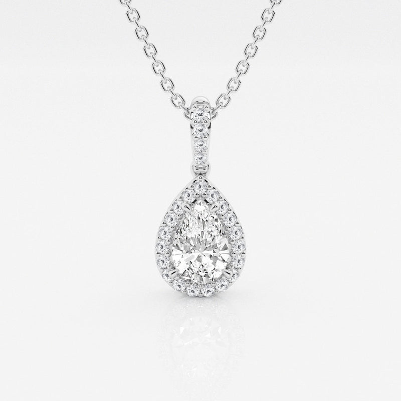 0.62 CT Pear Moissanite Diamond Halo Necklace