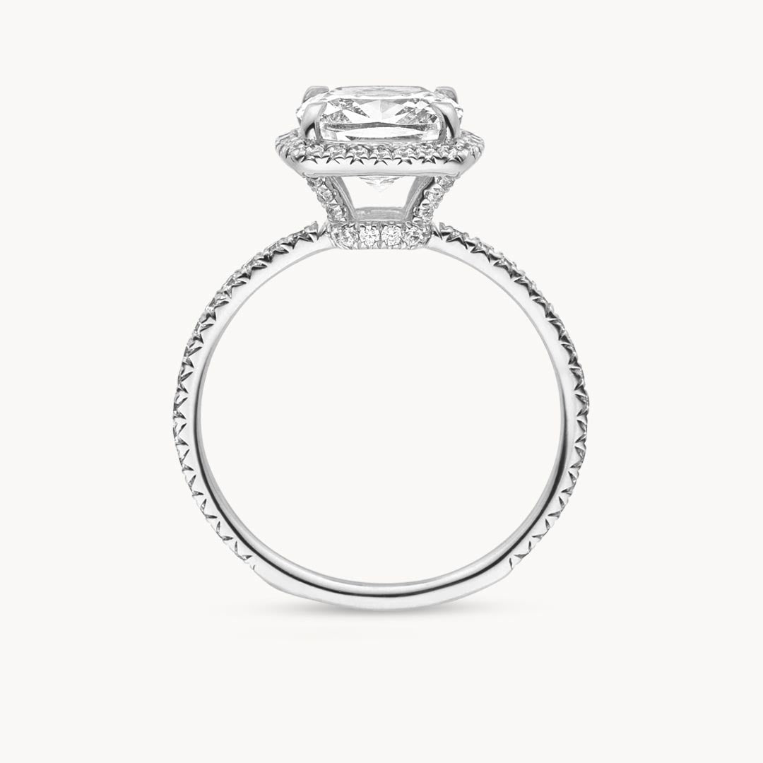 1.0-3.0 CT Cushion Cut CVD Diamond Halo Pave Setting Engagement Ring