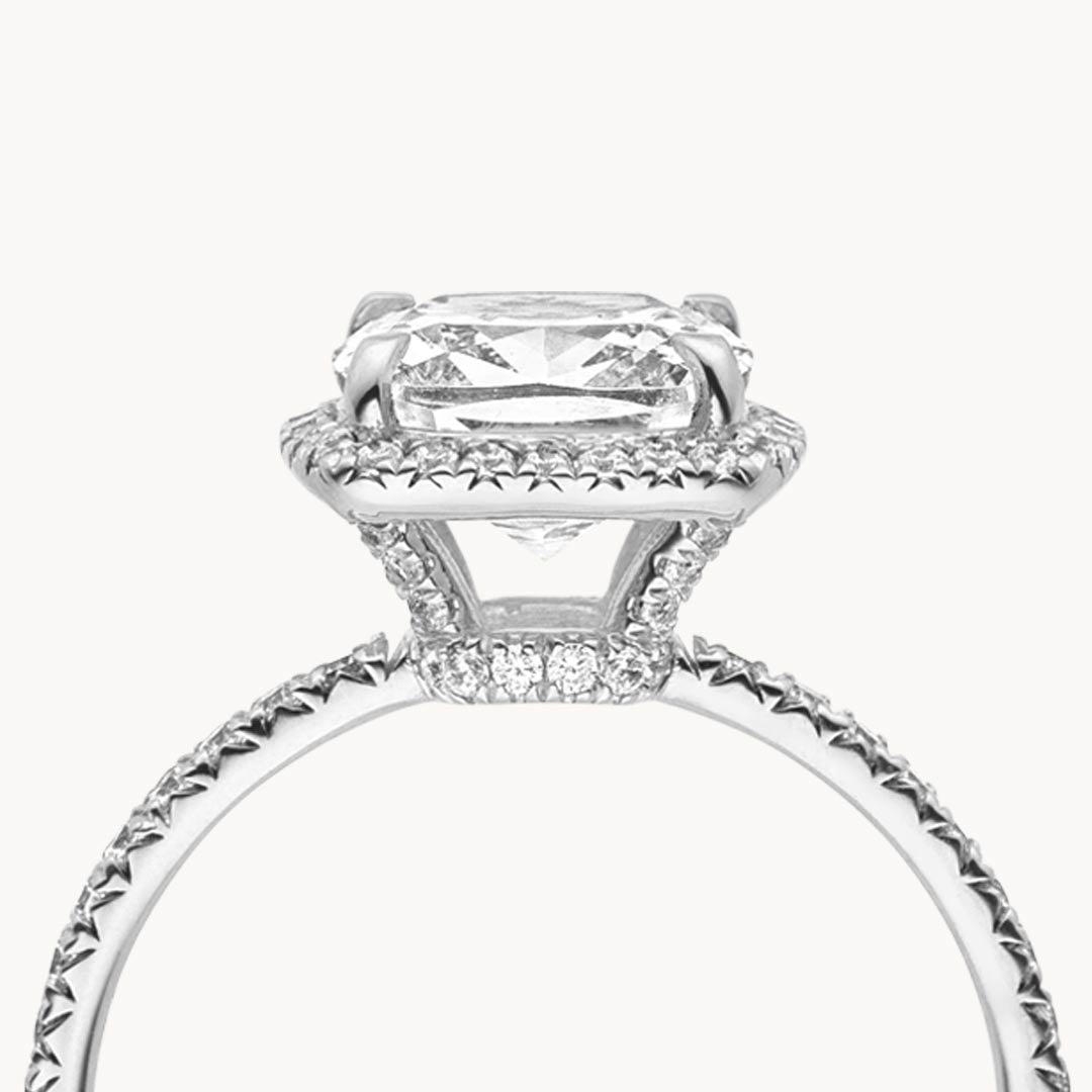 1.0-3.0 CT Cushion Cut CVD Diamond Halo Pave Setting Engagement Ring