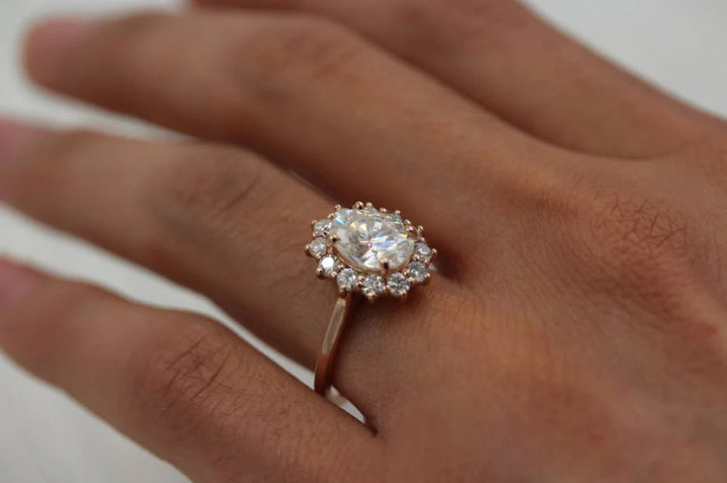 2.0 CT Oval Cut Moissanite Halo Engagement Ring