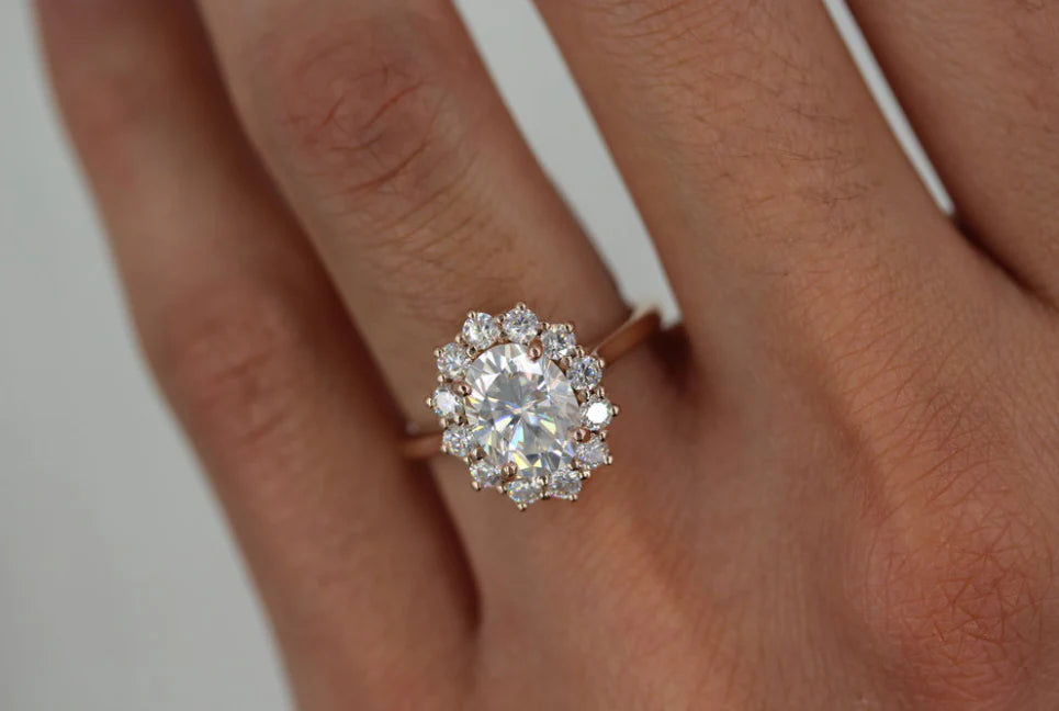 2.0 CT Oval Cut Moissanite Halo Engagement Ring