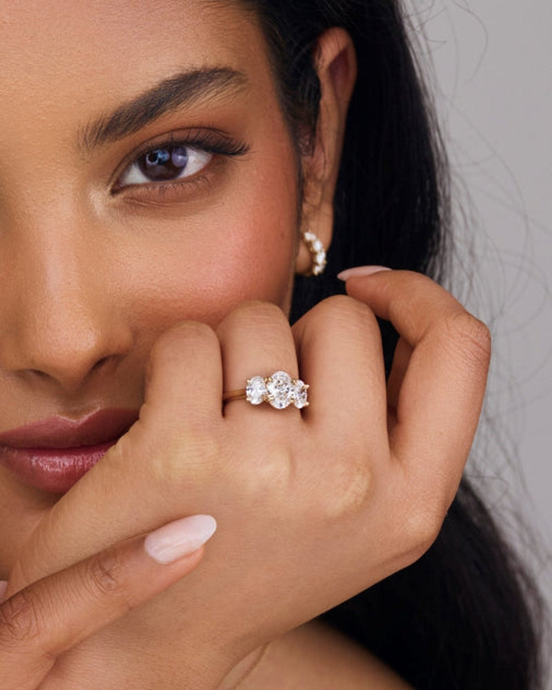 2.0 CT Oval CVD Diamond Three Stone Engagement Ring