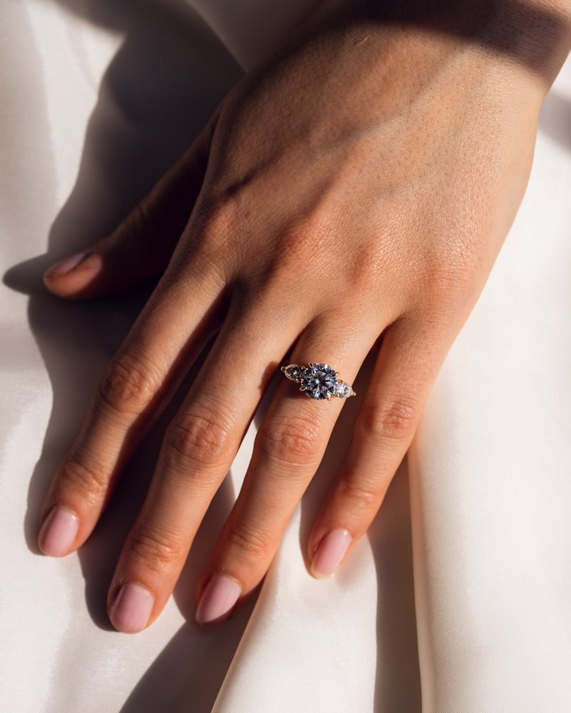 1.08-3.08 CT Round F/VS2 CVD Diamond Three Stone Engagement Ring