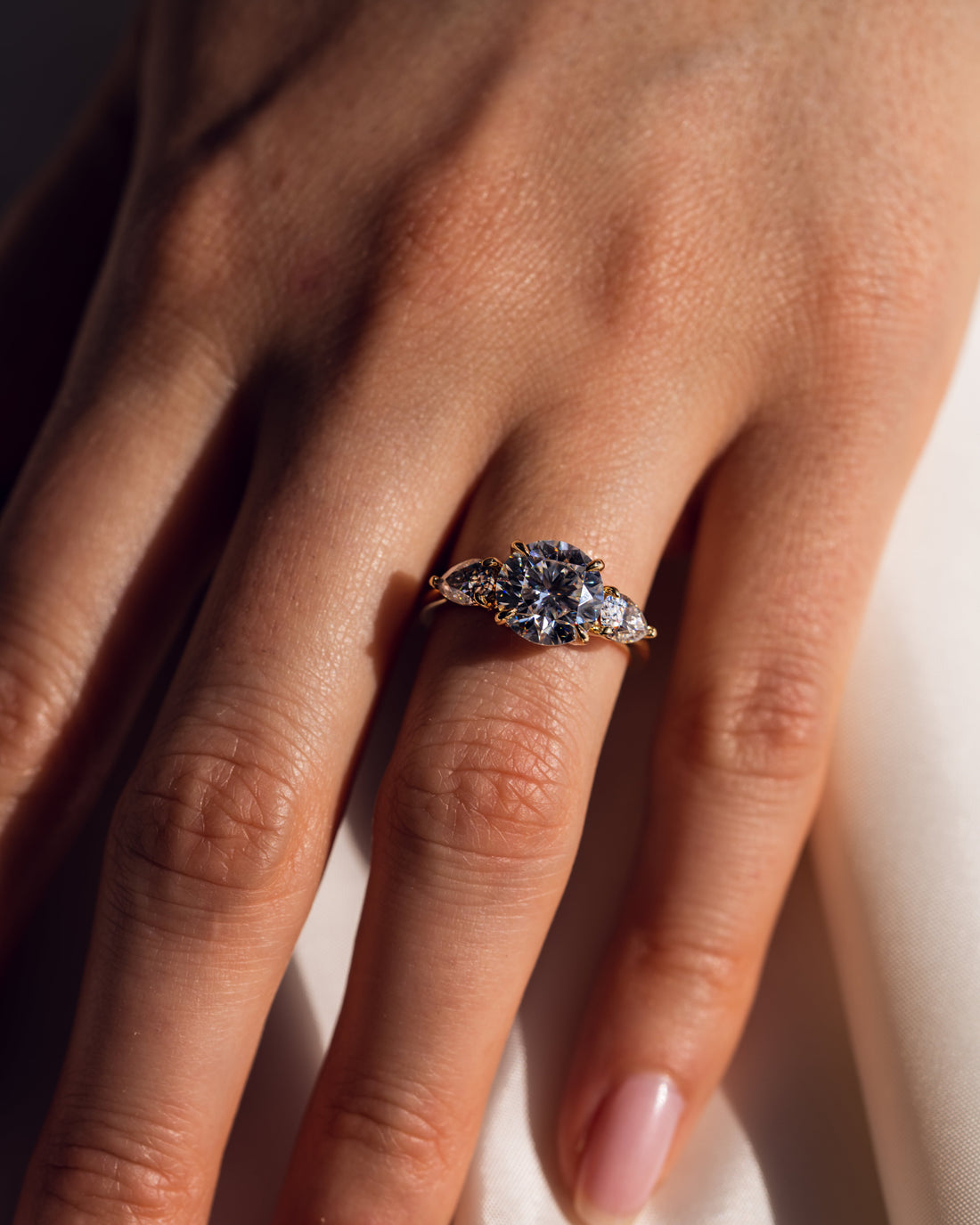 1.08-3.08 CT Round F/VS2 CVD Diamond Three Stone Engagement Ring
