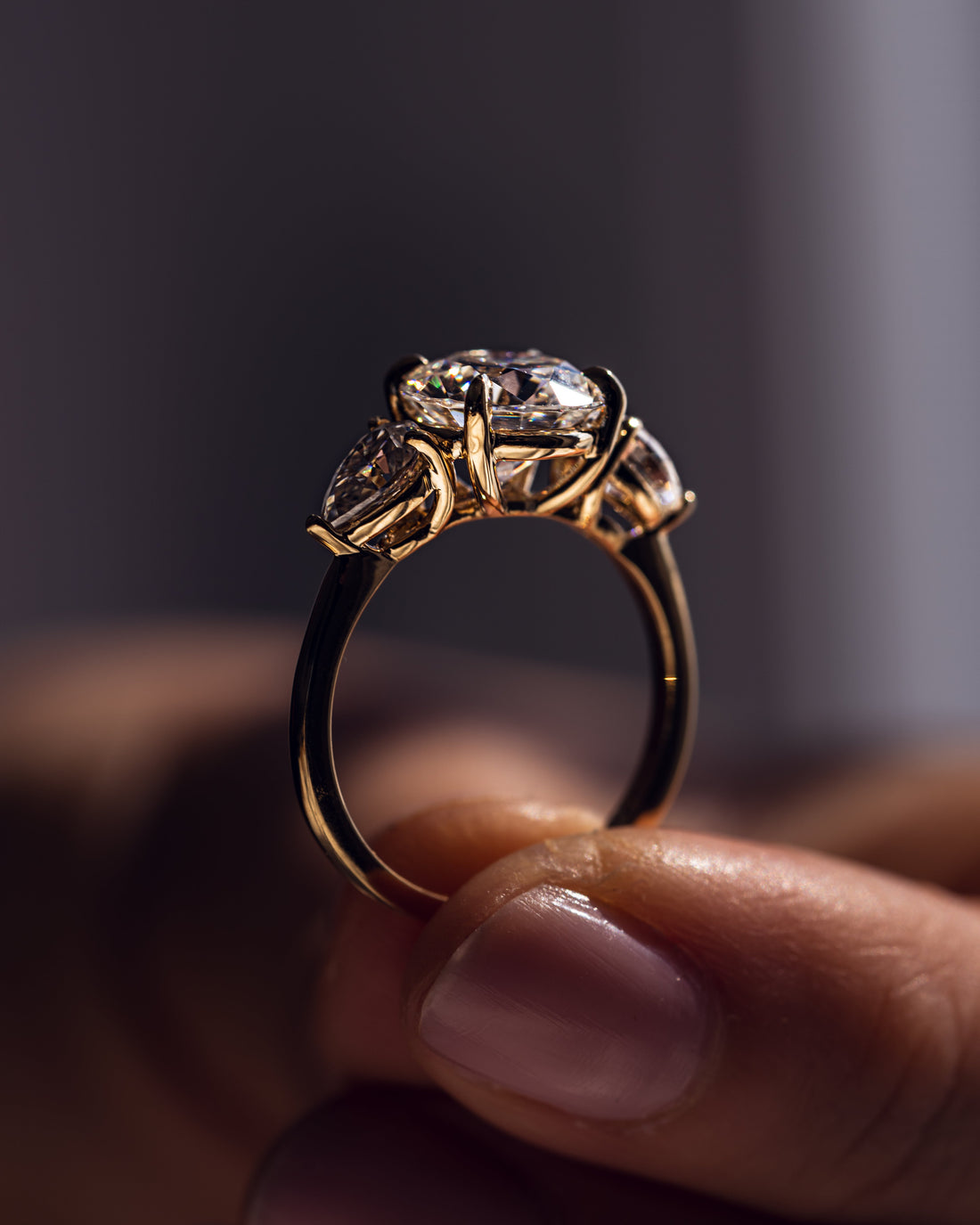 1.08-3.08 CT Round F/VS2 CVD Diamond Three Stone Engagement Ring