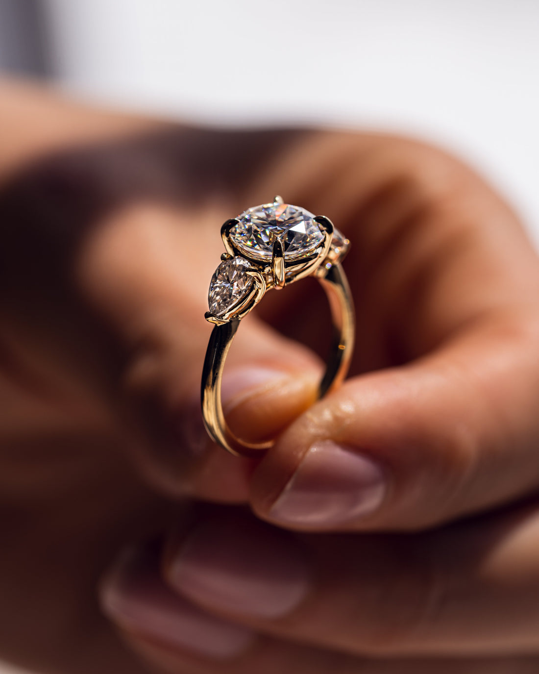 1.08-3.08 CT Round F/VS2 CVD Diamond Three Stone Engagement Ring
