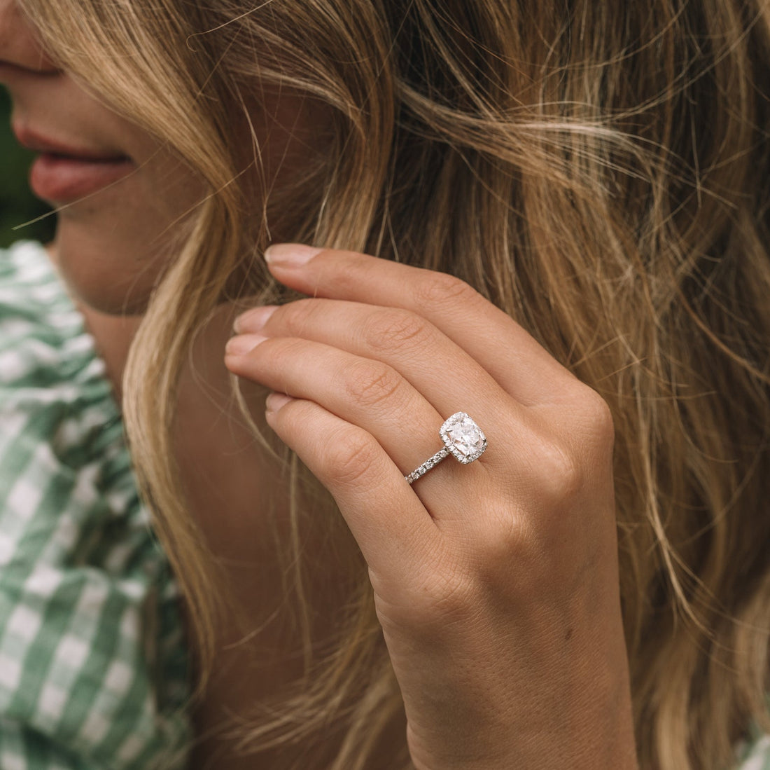 2.50CT Cushion Moissanite Halo Pave Setting Engagement Ring