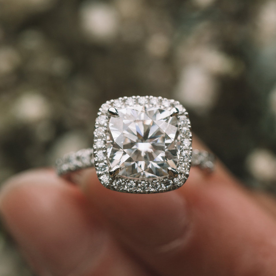 2.50CT Cushion Moissanite Halo Pave Setting Engagement Ring