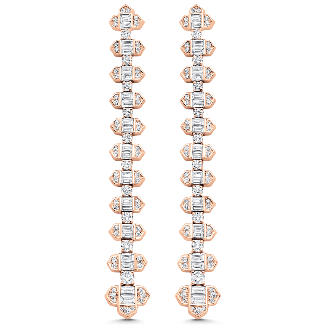 2.62 TCW Round & Baguette Moissanite Diamond Long Drop Earrings