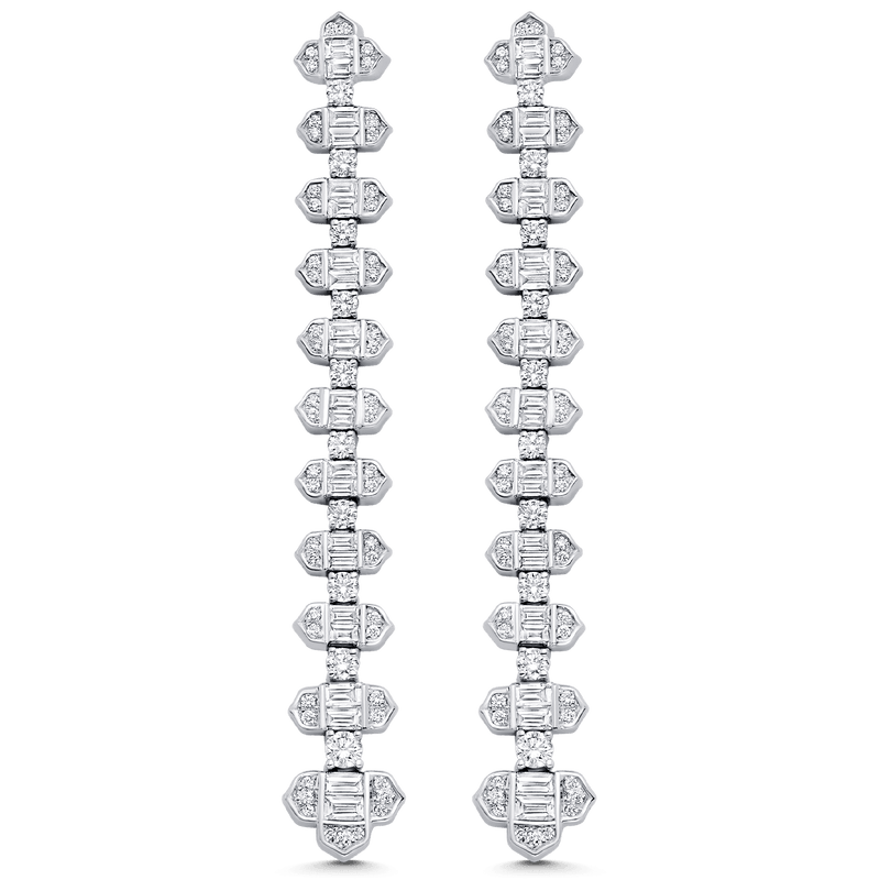 2.62 TCW Round & Baguette Moissanite Diamond Long Drop Earrings