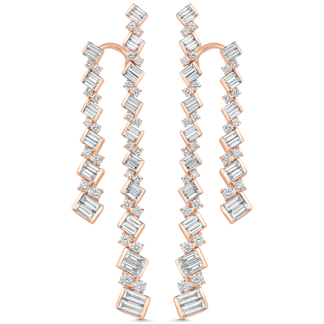 4.63 TCW Round & Baguette Moissanite Diamond Long Drop Earrings