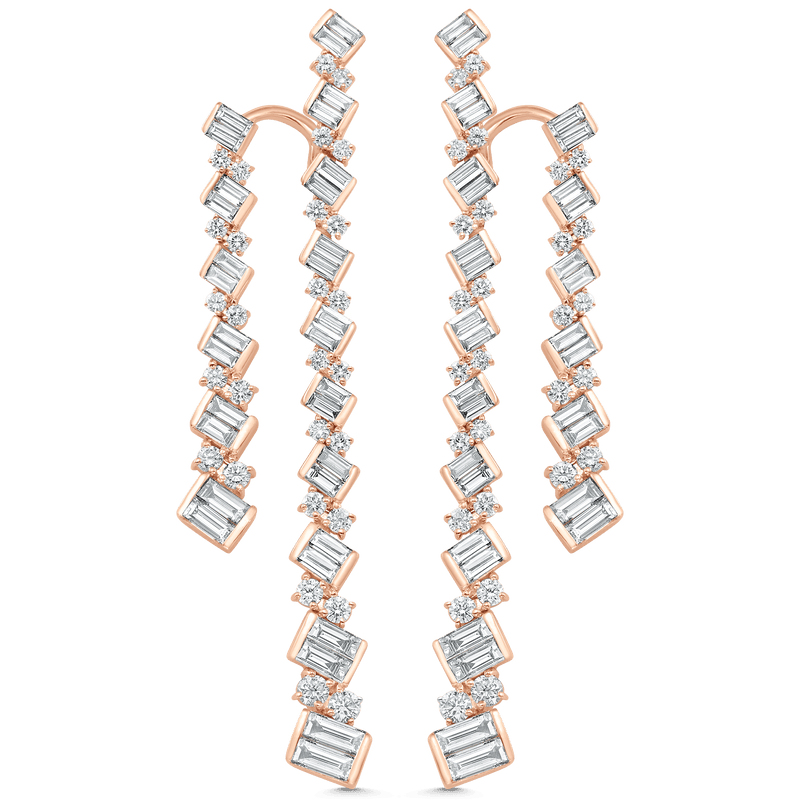 4.63 TCW Round & Baguette Moissanite Diamond Long Drop Earrings