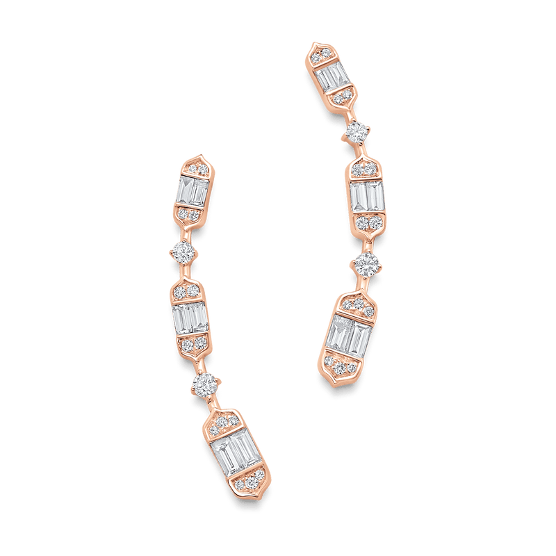 0.46 TCW Round & Baguette Moissanite Diamond Ear Crawler Earrings