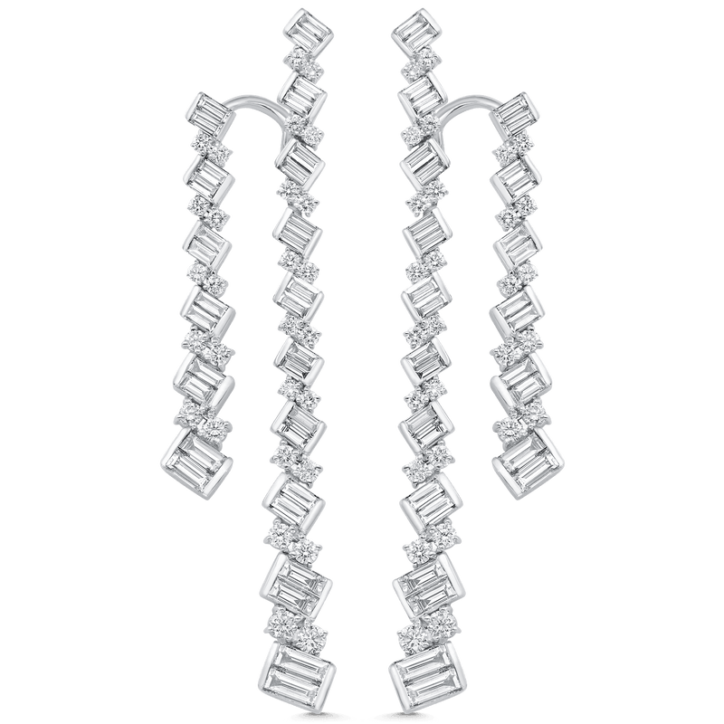 4.63 TCW Round & Baguette Moissanite Diamond Long Drop Earrings