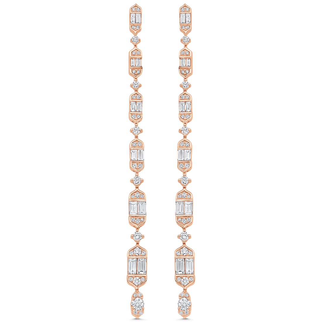 2.20 TCW Round & Baguette Moissanite Diamond Long Drop Earrings