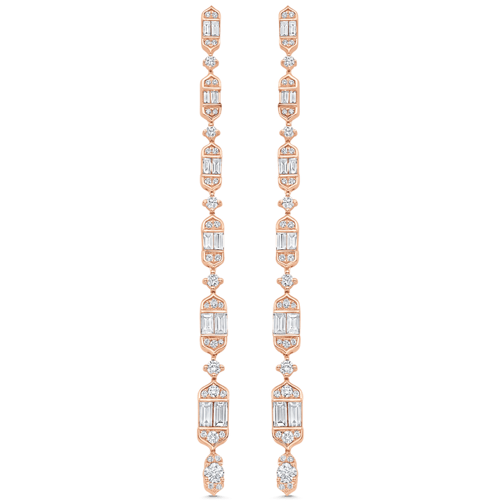 2.20 TCW Round & Baguette Moissanite Diamond Long Drop Earrings