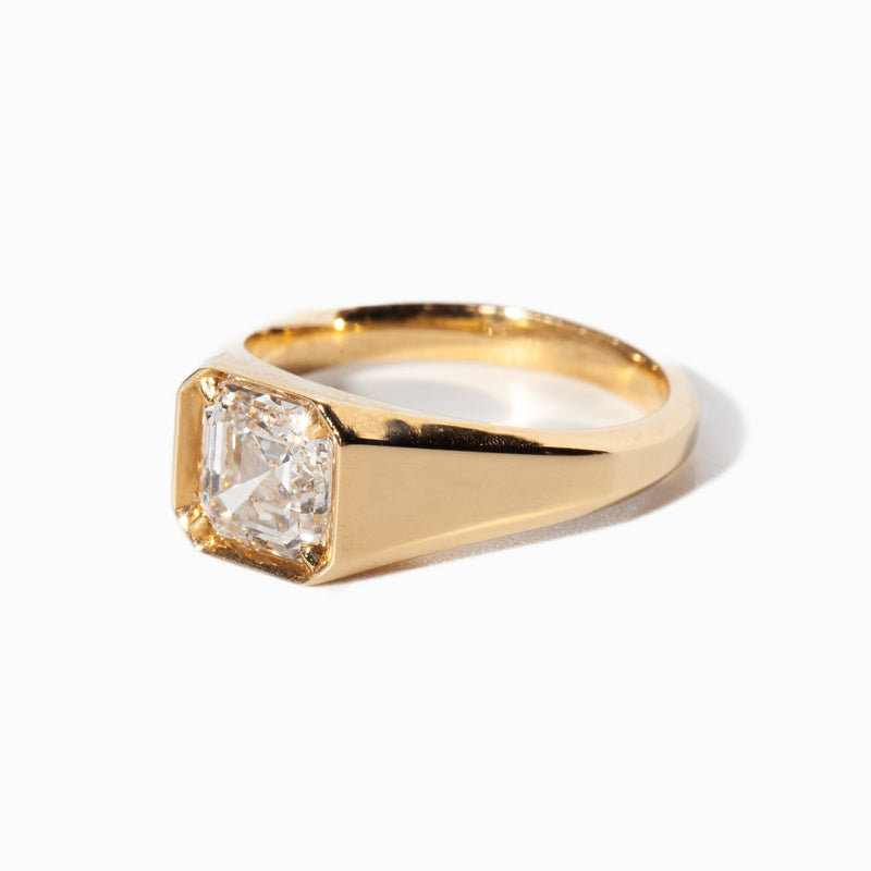 1.0CT-2.0CT Asscher-cut Moissanite Diamond Thick Band Engagement Ring