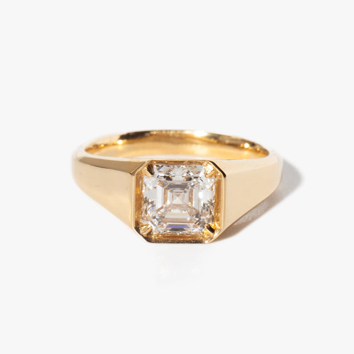 1.0CT-2.0CT Asscher-cut Moissanite Diamond Thick Band Engagement Ring