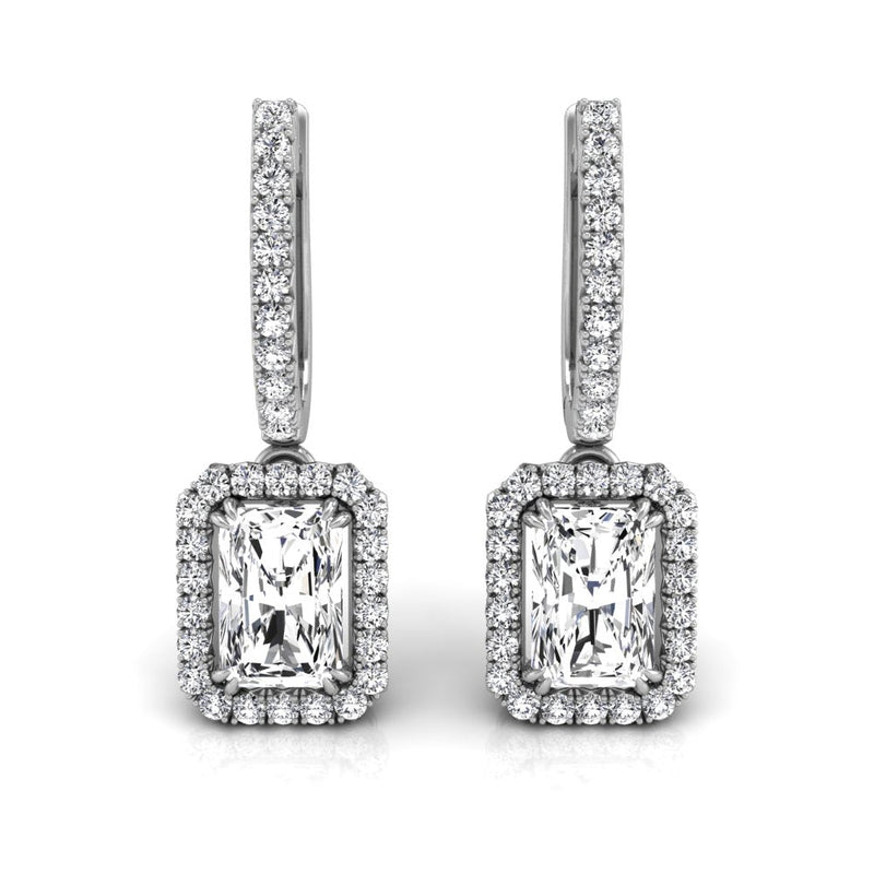 Radiant Cut Halo Diamond Moissanite Hoop Earrings for Her