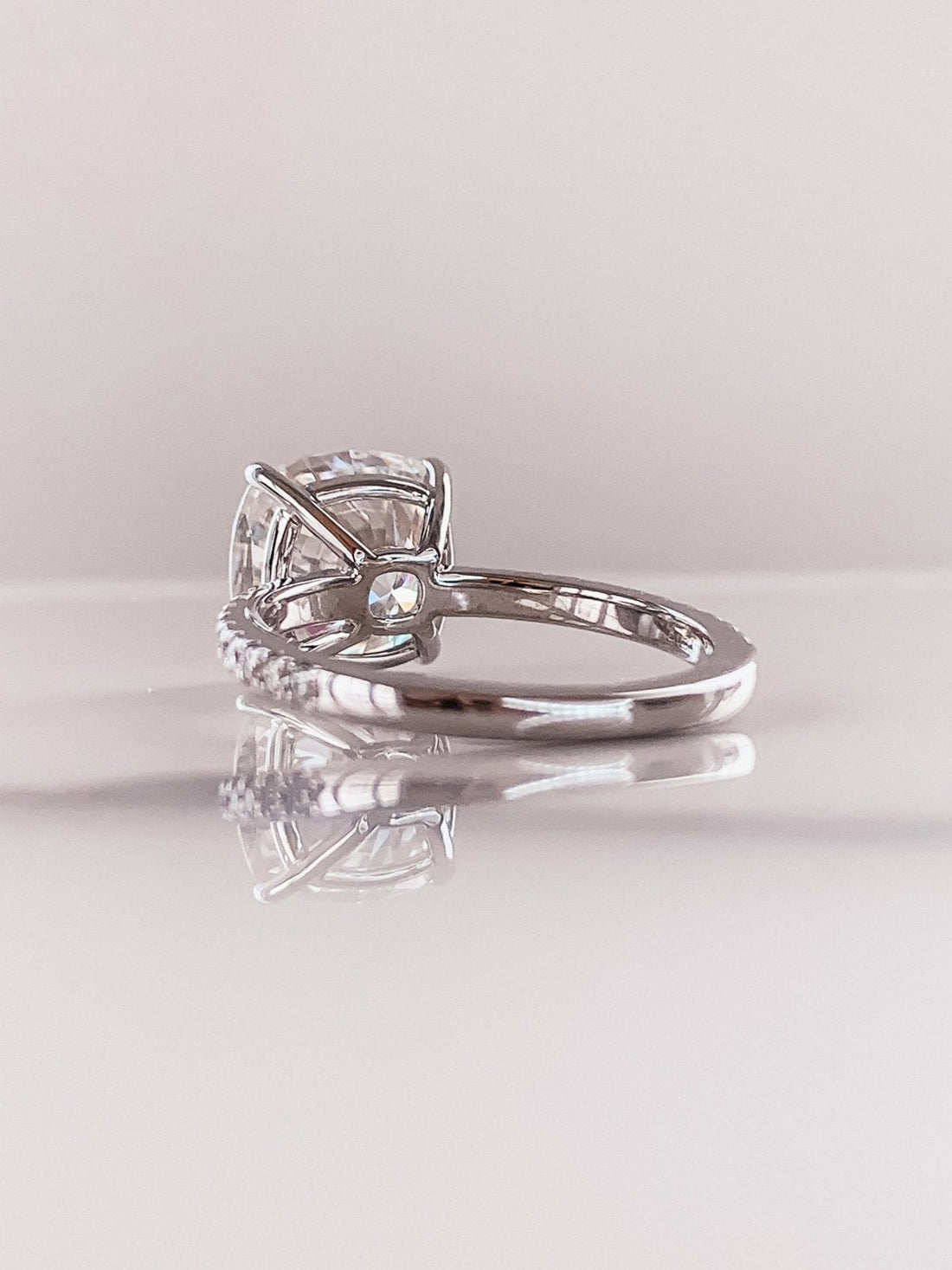 4.0 CT Cushion Moissanite Solitaire Pave Setting Engagement Ring