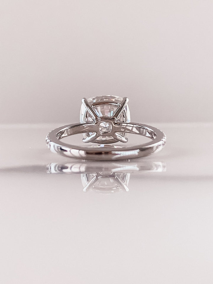 4.0 CT Cushion Moissanite Solitaire Pave Setting Engagement Ring