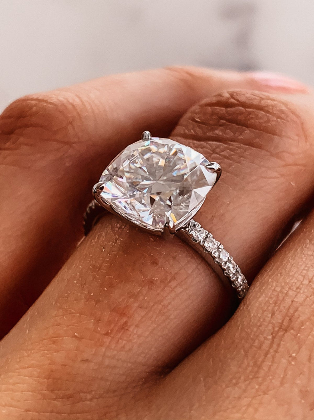 4.0 CT Cushion Moissanite Solitaire Pave Setting Engagement Ring