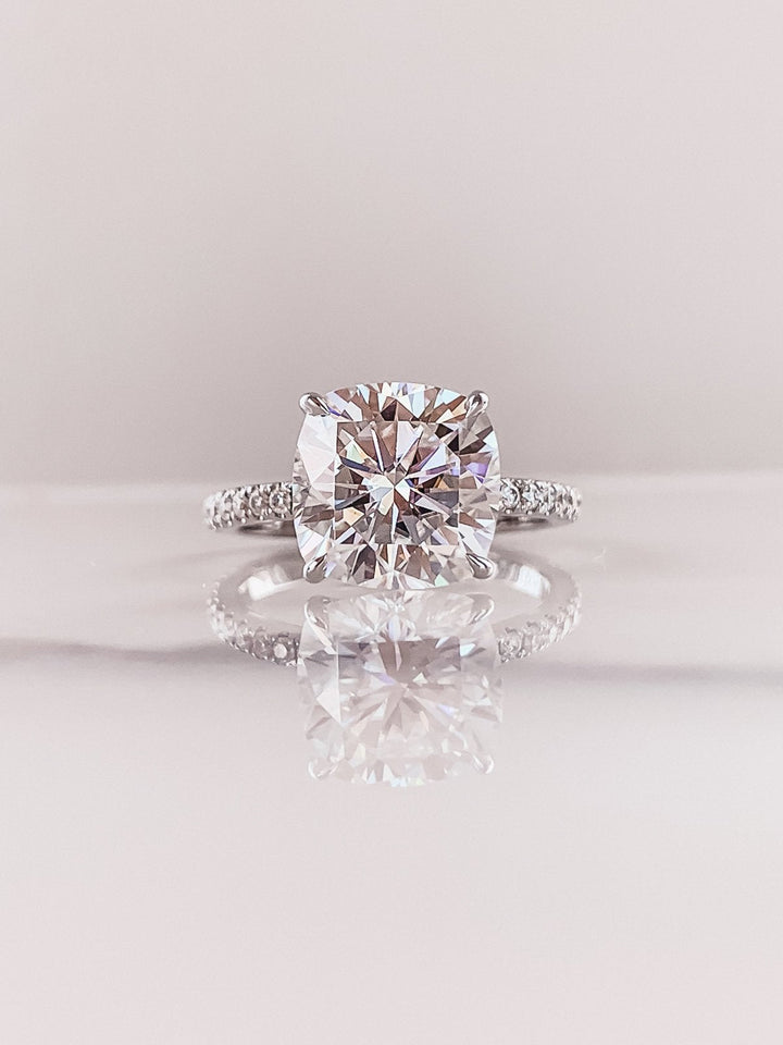 4.0 CT Cushion Moissanite Solitaire Pave Setting Engagement Ring