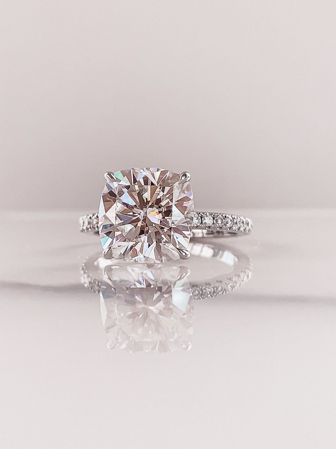 4.0 CT Cushion Moissanite Solitaire Pave Setting Engagement Ring
