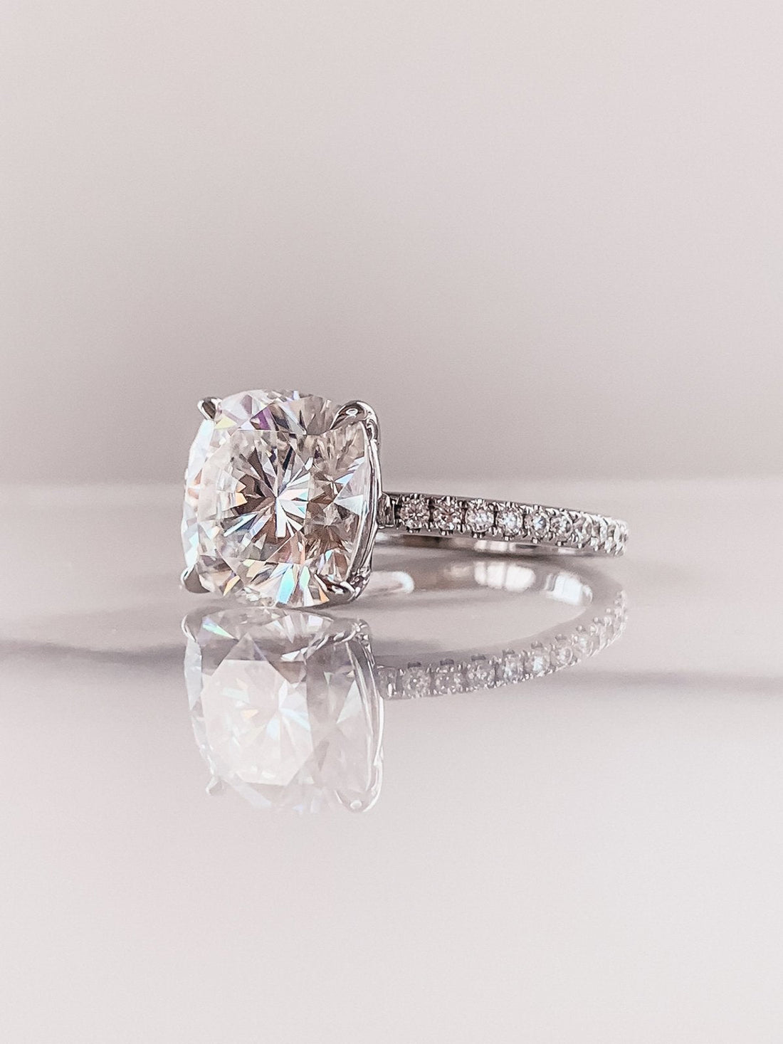 4.0 CT Cushion Moissanite Solitaire Pave Setting Engagement Ring