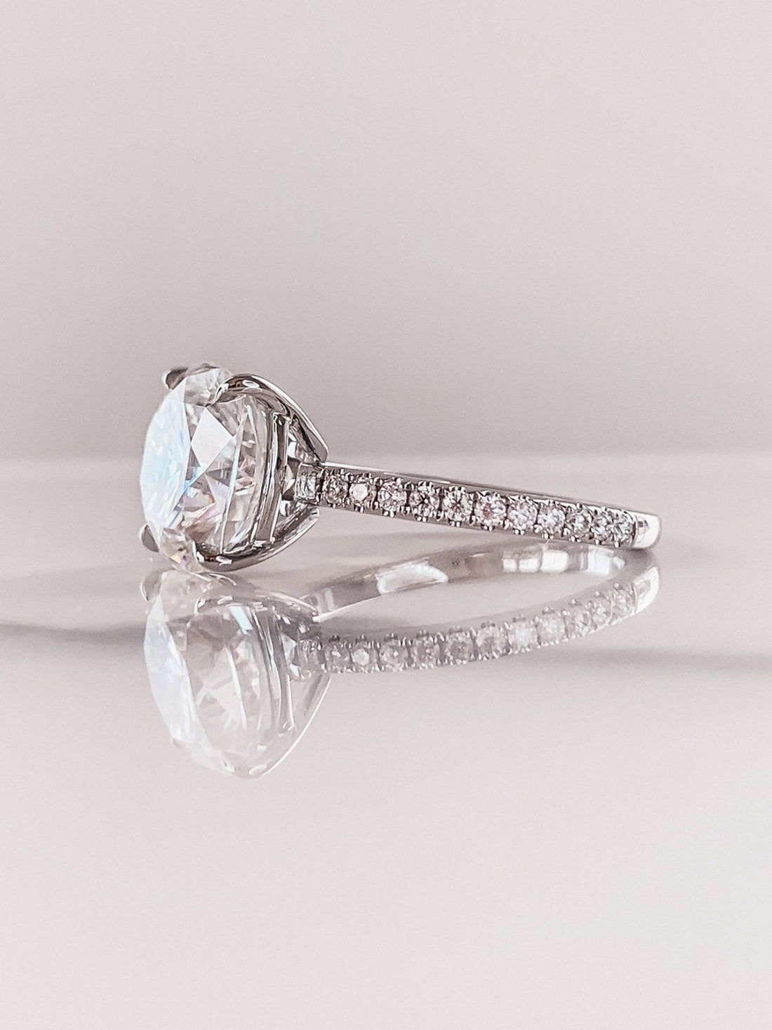 4.0 CT Cushion Moissanite Solitaire Pave Setting Engagement Ring