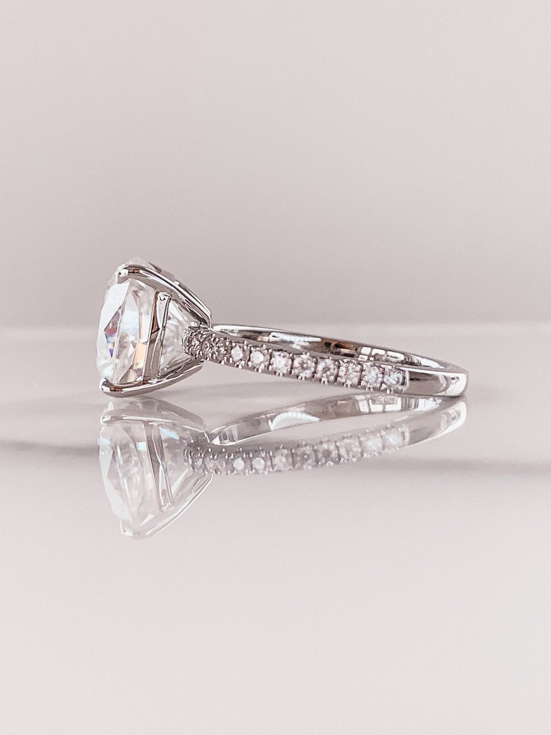 4.0 CT Cushion Moissanite Solitaire Pave Setting Engagement Ring