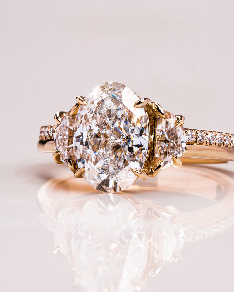 1.0 - 3.0 CT Oval CVD Diamond Three Stone Style Engagement Ring