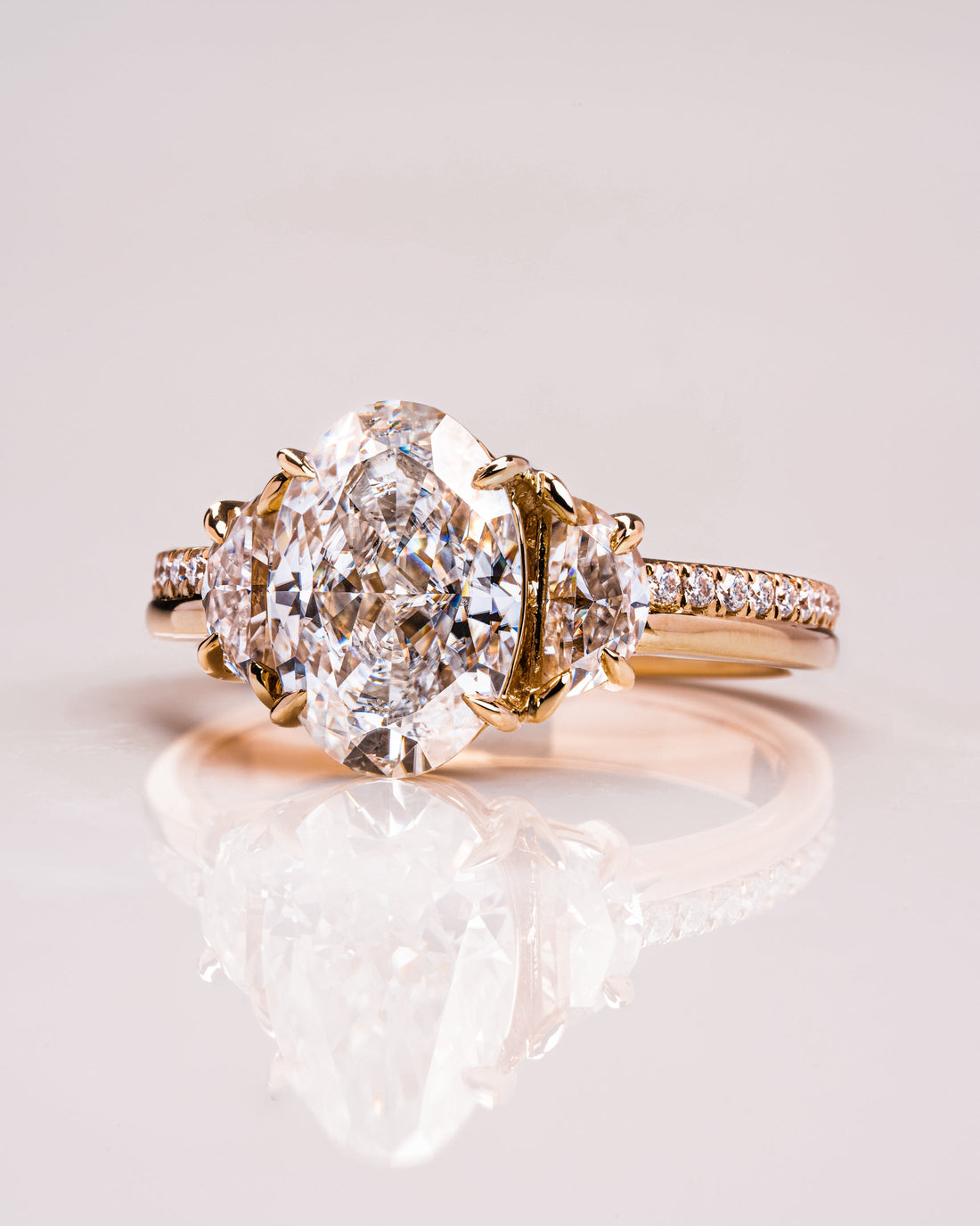 1.0 - 3.0 CT Oval CVD Diamond Three Stone Style Engagement Ring