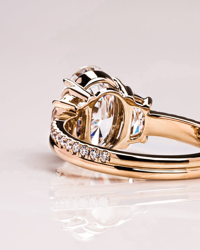 1.0 - 3.0 CT Oval CVD Diamond Three Stone Style Engagement Ring