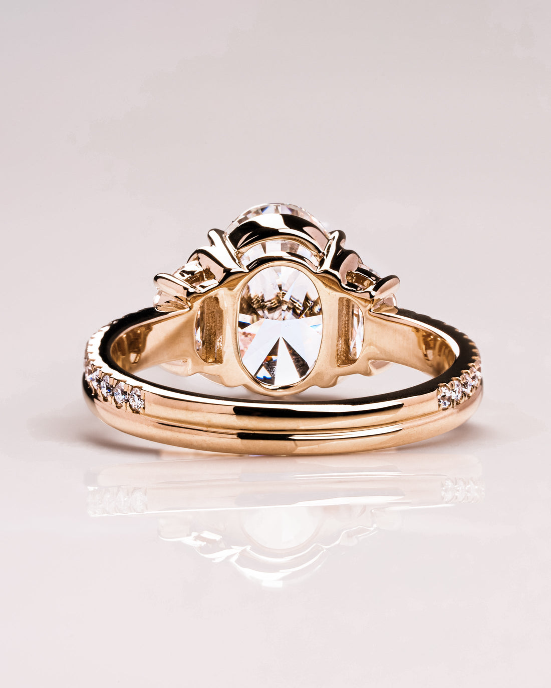 1.0 - 3.0 CT Oval CVD Diamond Three Stone Style Engagement Ring