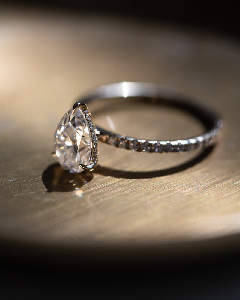 1.0 - 2.50 CT Pear CVD Diamond Hidden Halo Pave Setting Engagement Ring